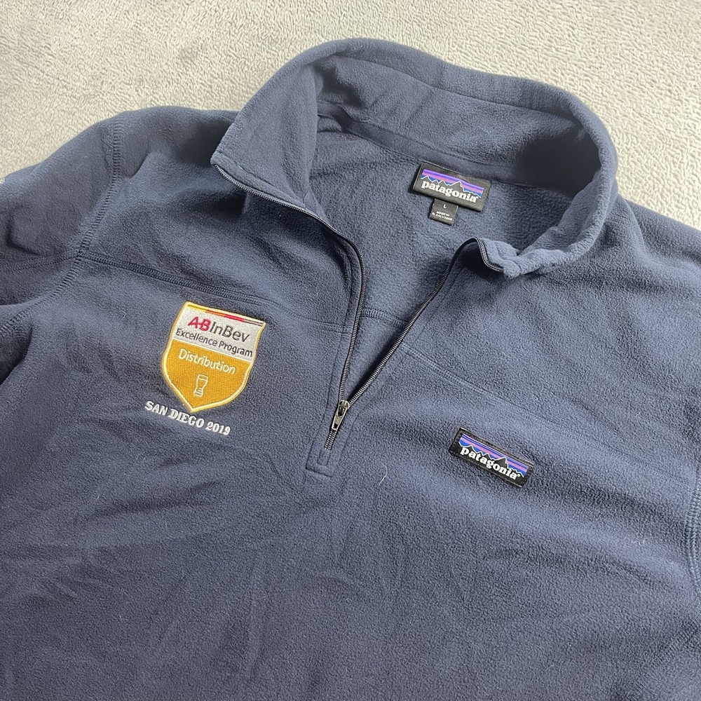 Patagonia Mens L Blue Micro D Sweater 1/4 Zip Fleece Pullover Jacket 26176 Logo